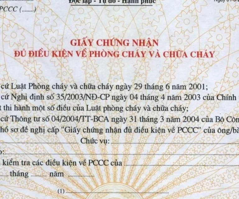 Giấy chứng nhận phòng cháy chữa cháy