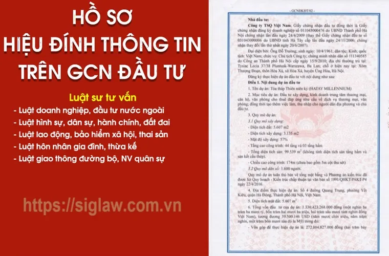 Hiệu đính thông tin trên Giấy chứng nhận đăng ký đầu tư