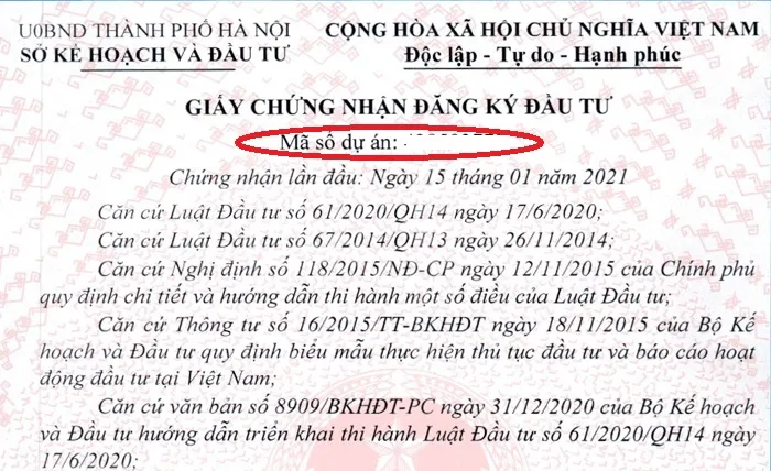 Mã số dự án đầu tư là gì?