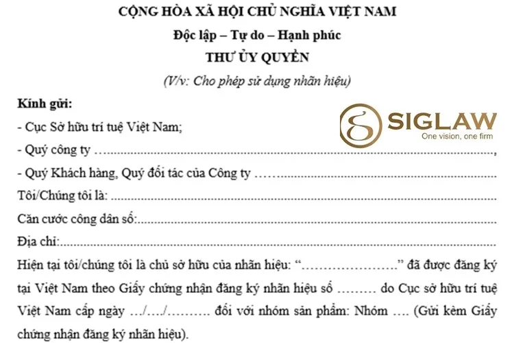 Mẫu Giấy ủy quyền Đăng ký bảo hộ nhãn hiệu