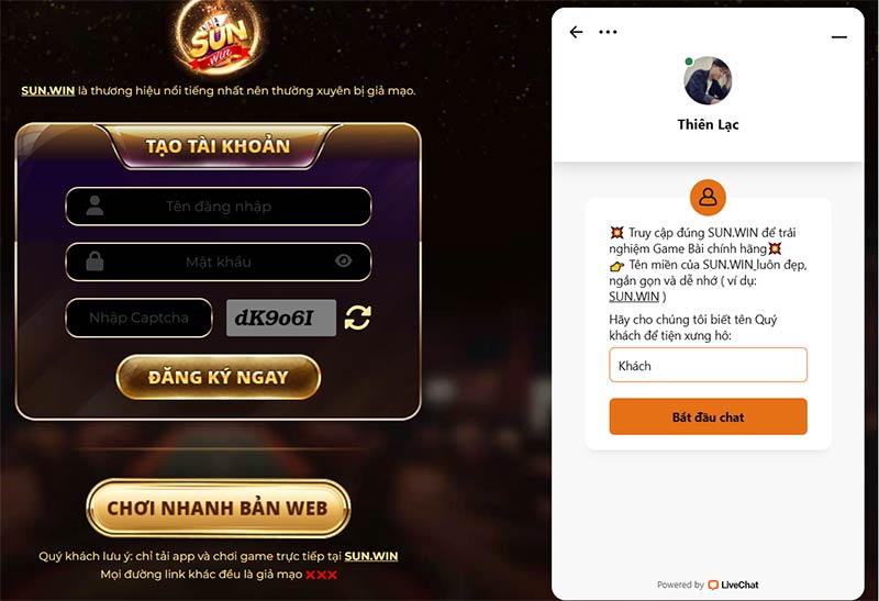 Liên hệ Sunwin qua Live Chat